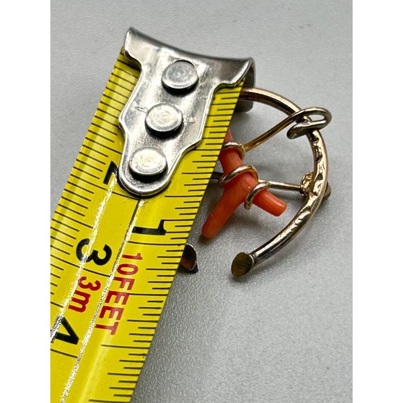 Victorian Coral Horseshoe Pin Brooch Gold Filled Handcrafted Wire Wrapped Coral - Picture 6 of 6